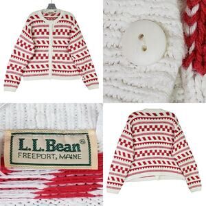 LL Bean Cardigan Sweater Vtg Chunky Knit Womens XL Aztec Ski Nordic 80s USA